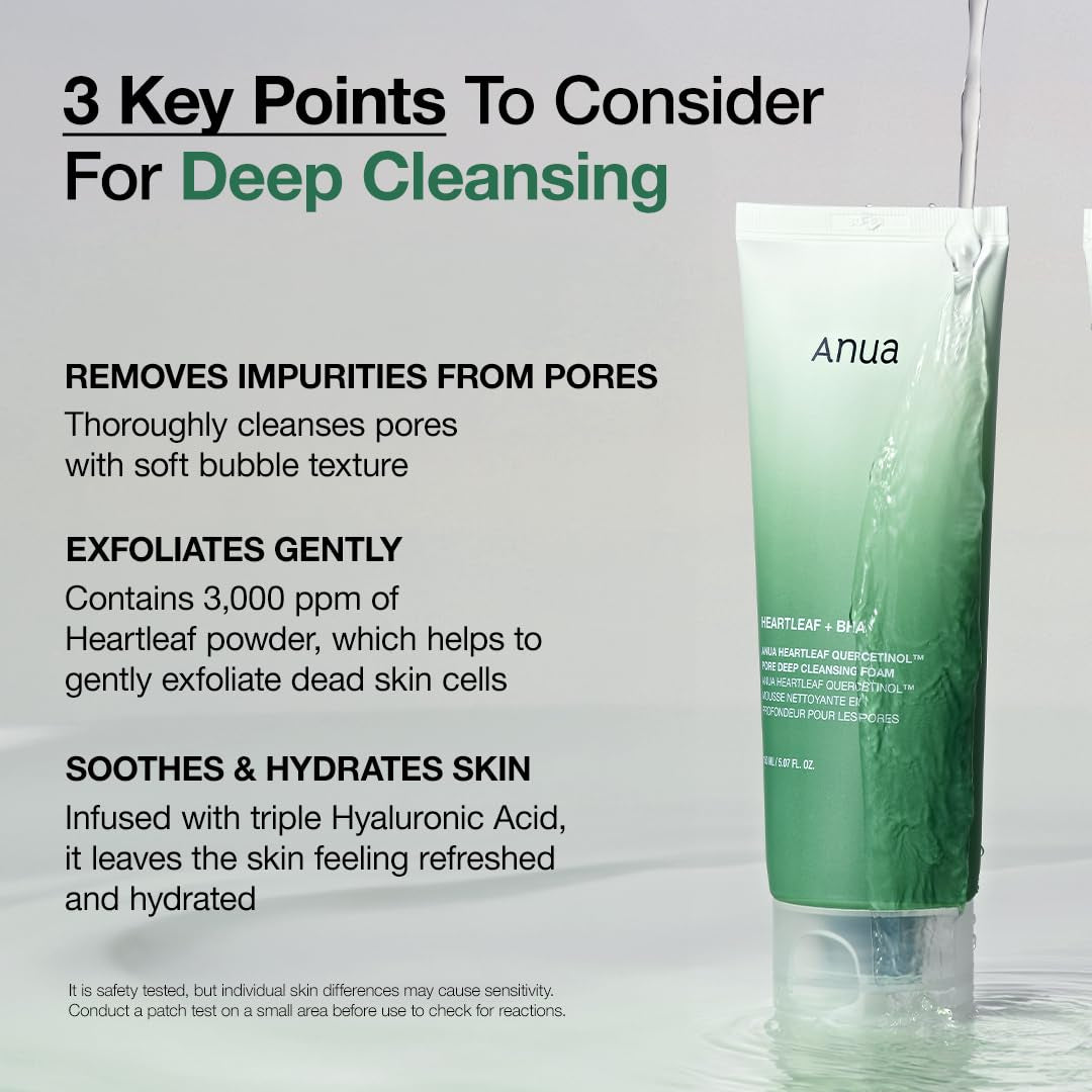 Heartleaf Quercetinol Pore Deep Cleansing Foam, Face Wash for Pore Refining Cleanser, Hydrating Daily Facial Cleanser for Double Cleansing, Gentle Foaming with BHA, Korean Skincare, 5.07 Fl.Oz.